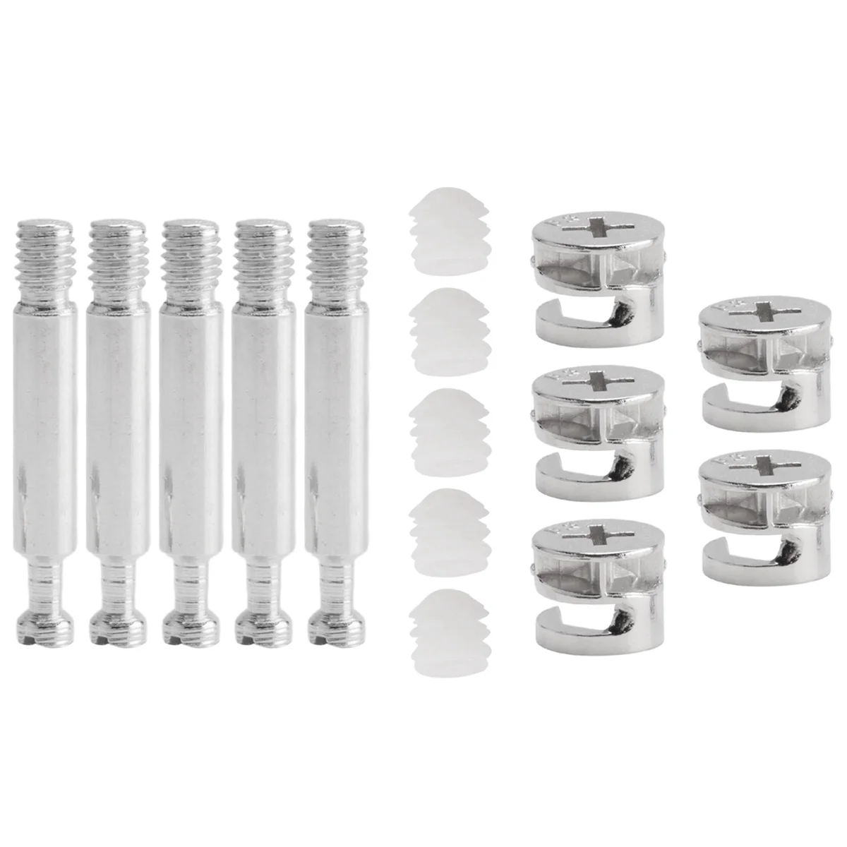 Furniture Cam Fitting with Dowel and Pre-Inserted Nut (Set of 5)