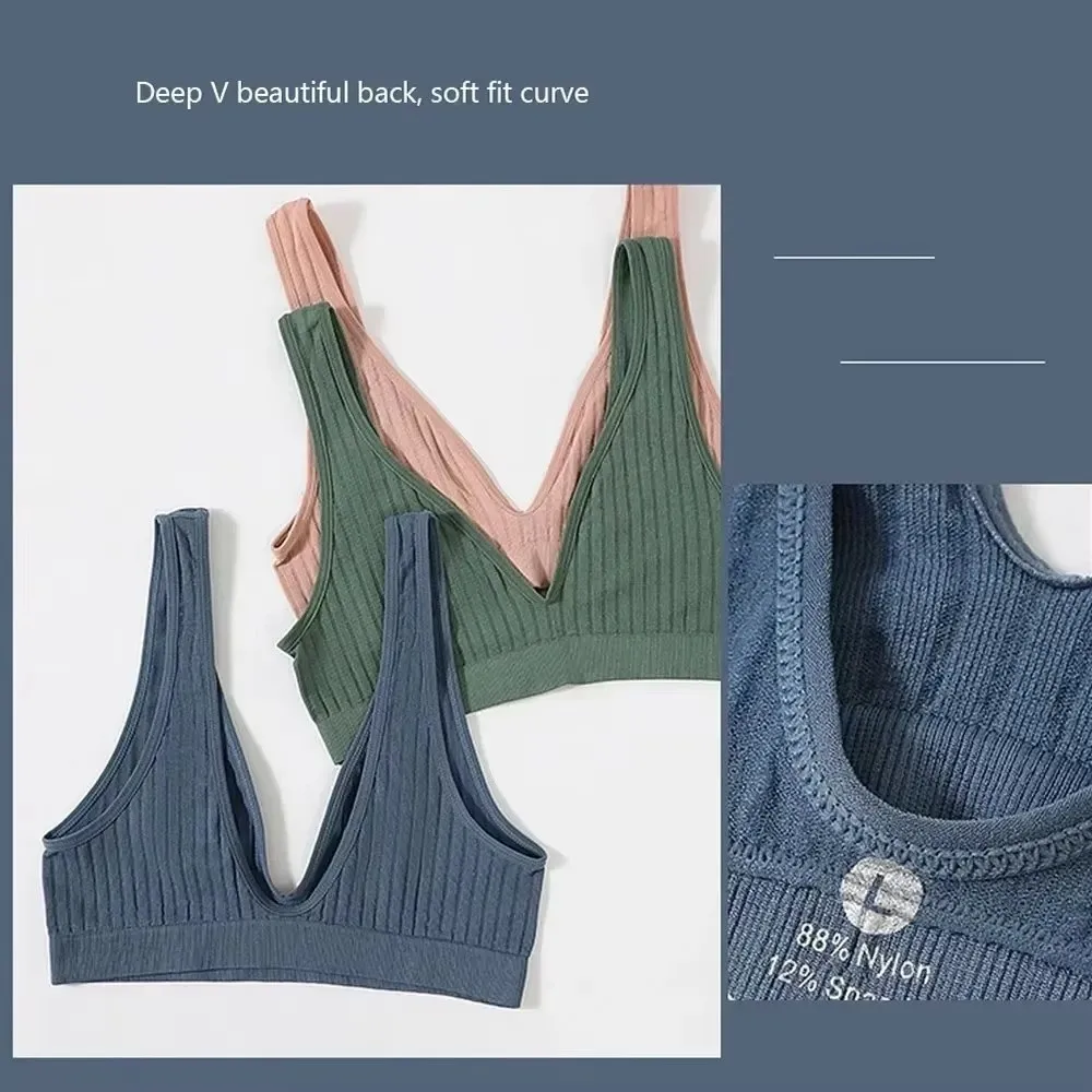 Nahtloser BH im französischen Stil, Anti-Sagging, weicher Halt, bügelloser BH, tiefer V-Ausschnitt, atmungsaktive Damen-Schlafunterwäsche, Fitness-BH – Detail 14