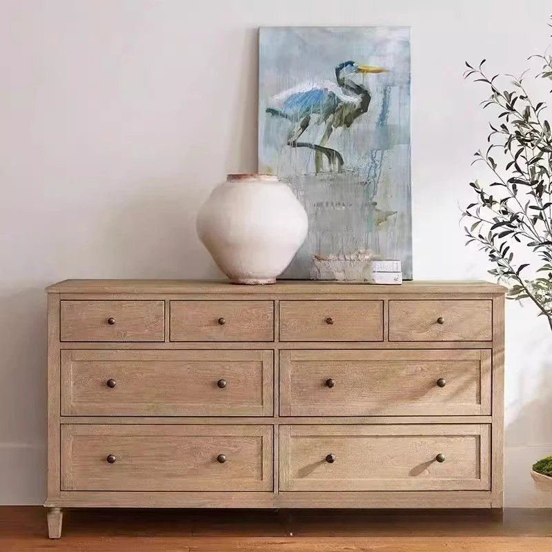 

American retro solid wood eight-bucket cabinet, French medieval dining side cabinet, old storage cabinet in living room and