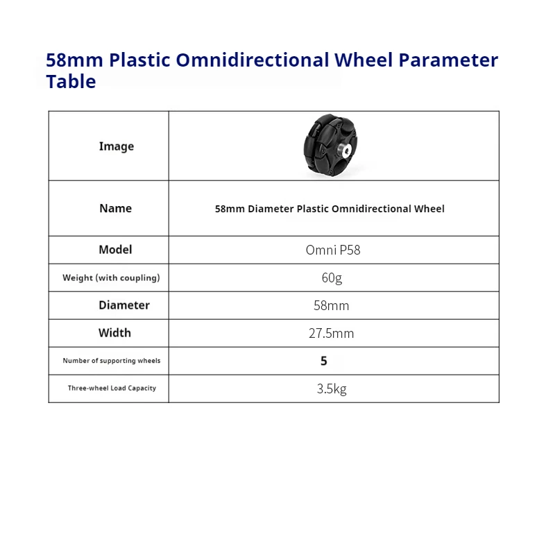 Kopling Motor Omni P58 58mm Roda Omni Plastik Roda Fulai Kopling Terpisah Pemrosesan Baja