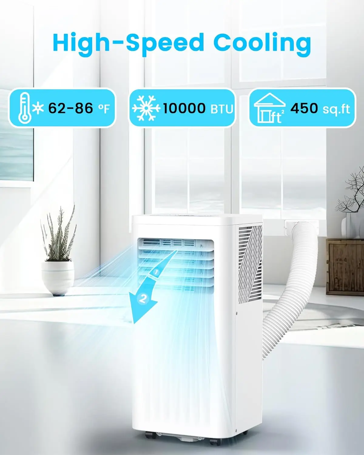 10000 BTU Portable Air Conditioners, 4 Modes portable AC with Cooling, Fan, Dehumidifier & Sleep Mode, Cooling up to