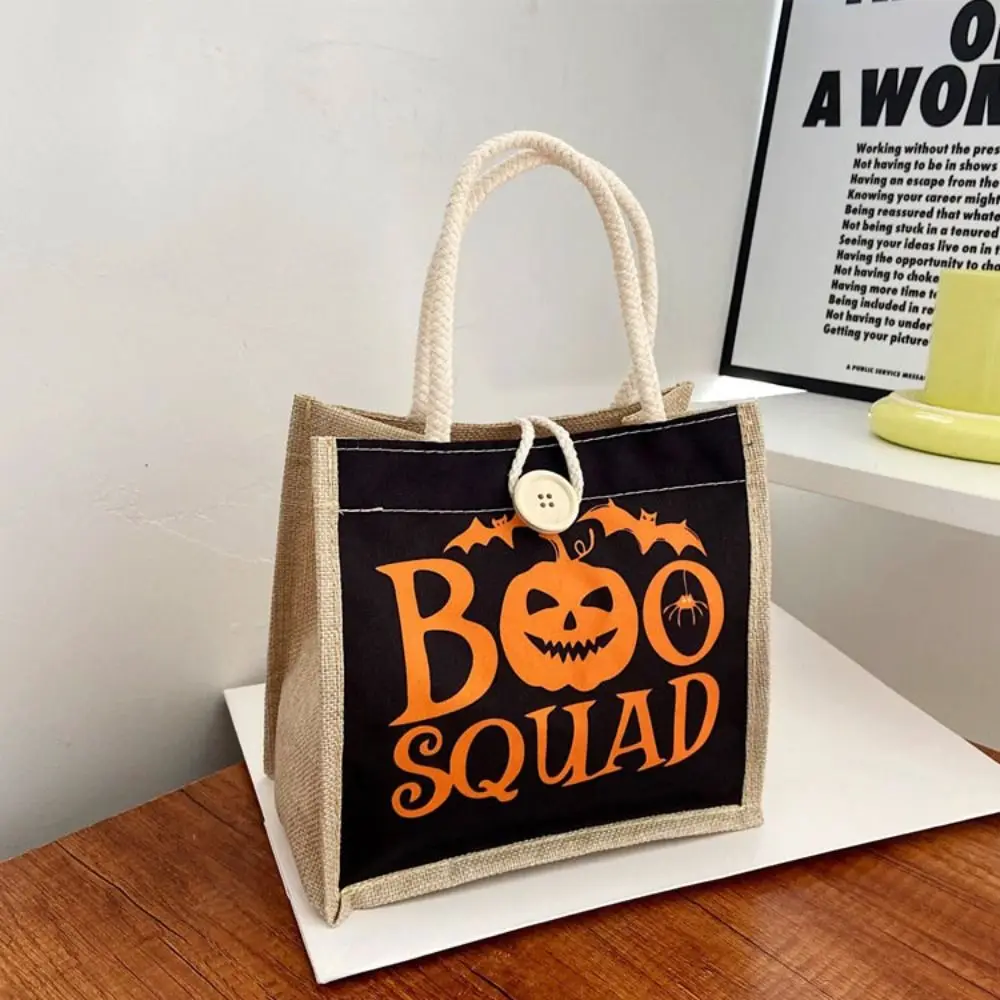 Childlike Fun Halloween Christmas Handbag Large Capacity Cute Halloween Lunch Bag Canvas Button Closure Christmas Gift Bag