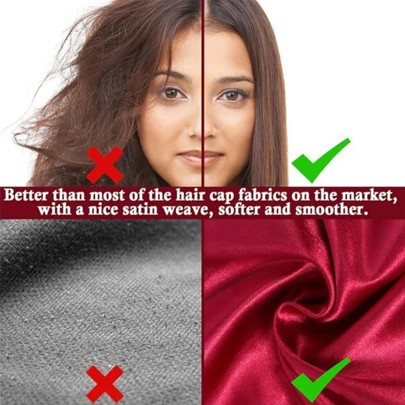 3 Stück Breitrandige Elastische Damen-Schlafmütze aus Satin, Nachtmütze, Haarschutz, Duschhaube für Bad und Sauna – Detail 5
