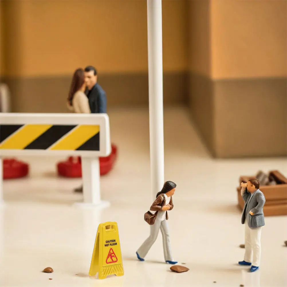 12Pcs Miniature Wet Floor Warning Sign Dollhouse Caution Floor Decor Realistic Plastic Slippery Surface Safety Awareness