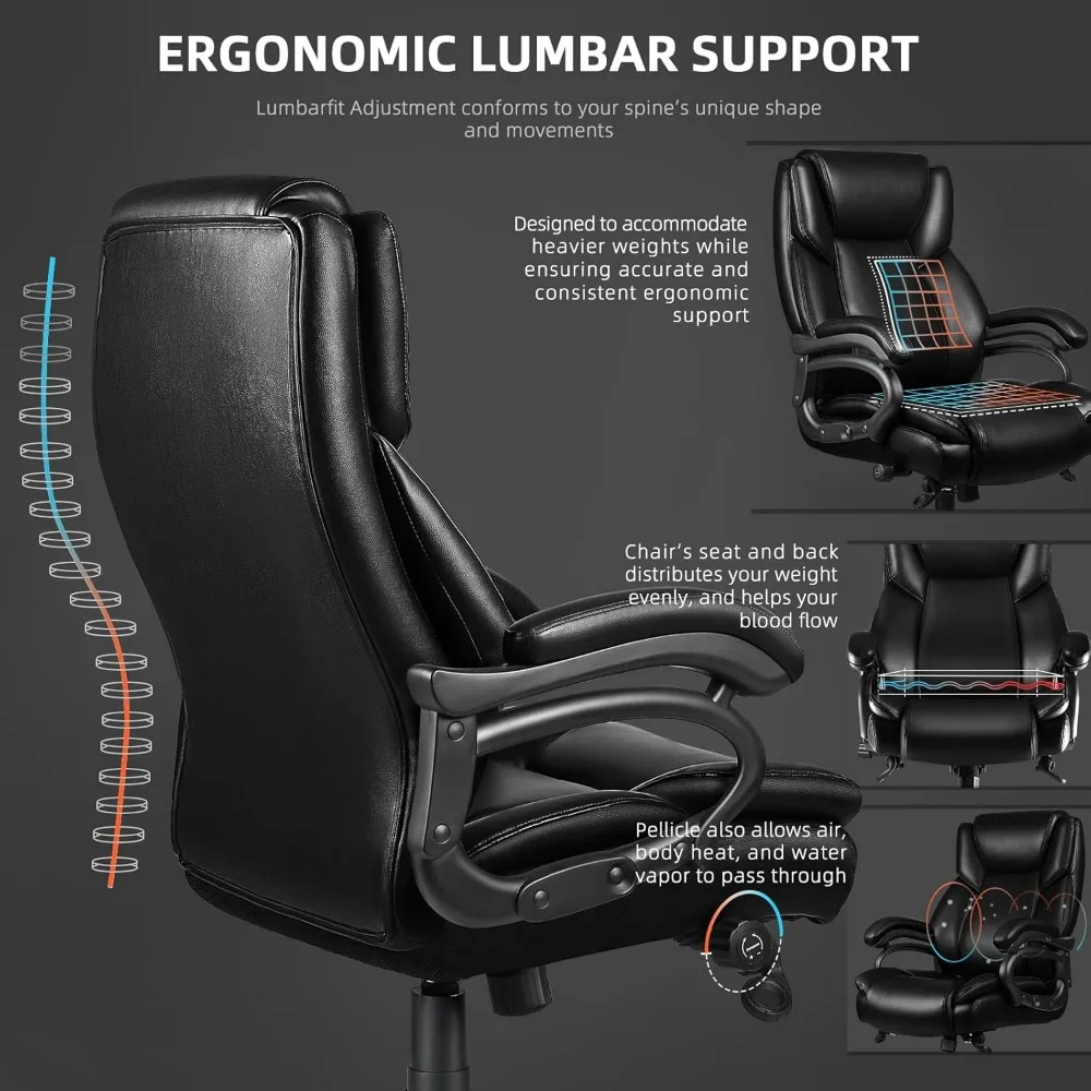 Kursi kantor tugas berat 500lbs, untuk kursi kantor penopang punggung rendah, kursi kantor besar dan tinggi dengan penyangga Lumbar ergonomis, roda karet