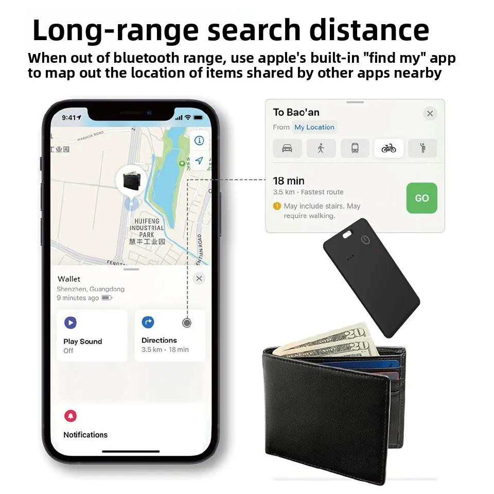 (IOS Only)Global Real-time Locator Mini Wallet Smart Rechargeable Ultrasonic Card Anti Loss Device Itag Pet Key Tracking Device