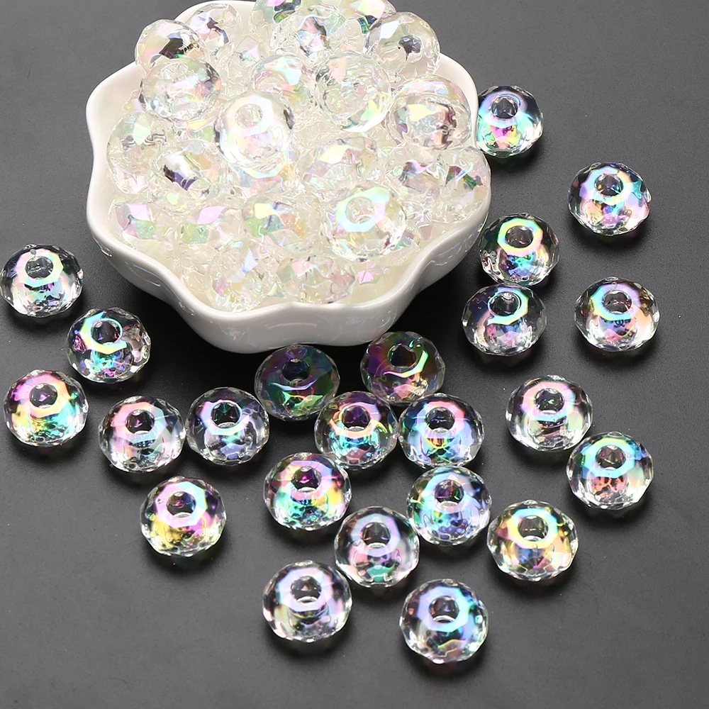 10Pcs 15mm Transparent Large Hole Spacer Beads Acrylic Flat Round Loose Beads For Necklace Bracelet Earrings DIY Jewelry Making