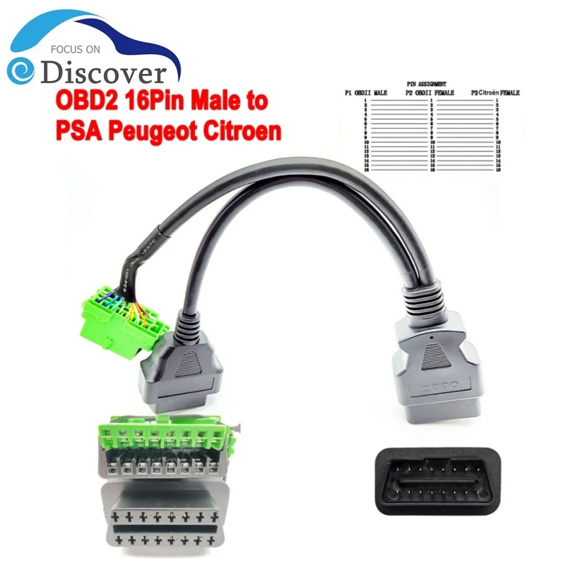 

NEW OBD2 16Pin Male to PSA For Peugeot CitroenOBD2 1/2 extension cable with logo For Citroen original connector