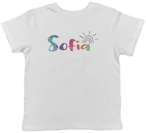 Personalised Rainbow Glitter Effect Childrens Kids T-Shirt Boys Girls