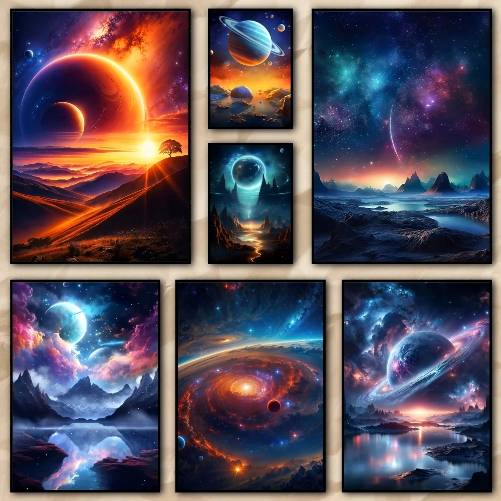 بين النجوم Dreamscape اللوحة الخط HD طباعة مجانية جدارية الفن صور لغرفة المعيشة ديكور جدران المنزل قماش المشارك