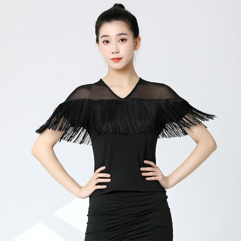 hauts-de-danse-latine-costumes-de-danse-de-salon-chemises-de-danse-a-franges-hauts-de-danse-moderne-pour-femmes-vetements-de-competition-et-d'entrainement-de-samba