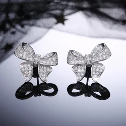 Huitan Romantic Bowknot Women Stud Earrings Full Paved Shiny Crystal Zircon Delicate Girl Accessories Fashion  Jewelry