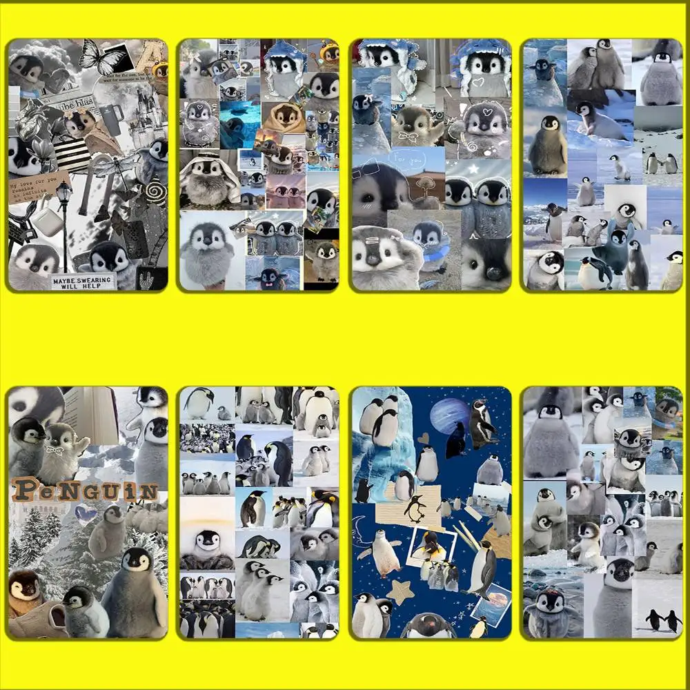 

Lovely Penguin Collage Card Stickers For Debit Bank Credit Cards Metro Bus Pass Sticker Decoration Cover 4PCS Card Skin