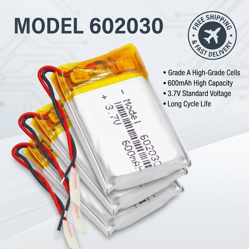 602030 3.7V 600mAh High Capacity Lipo Battery Rechargeable Lithium Polymer Cell for Smart Watch Bluetooth Speaker Toy GPS