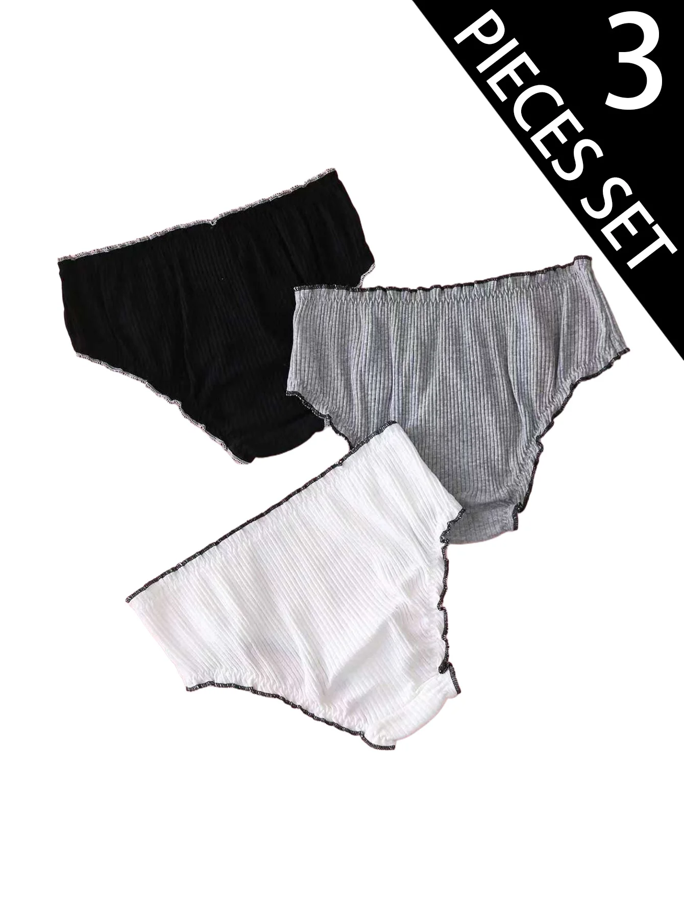 3 pairs of 8-12 years old black and white pothole wrinkled cute bow girl briefs comfortable not tight-belly girl student briefs