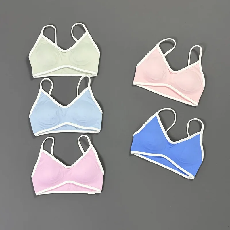 HISTELLO TE Contrastline Bh Solid Color Women Sexy Spaghetti Strap Seamless Sports Yoga Bra Top Removable Pads Workout Gym Bra