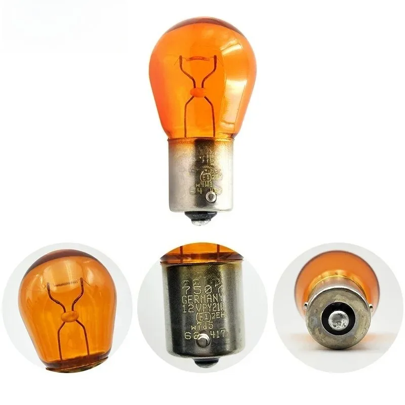For Car Metal Bases Amber Turn Signal Halogen Light OSRAM Original PY21W Bau15s OEM Brake Bulbs Reverse Lamps 12V S25 7507