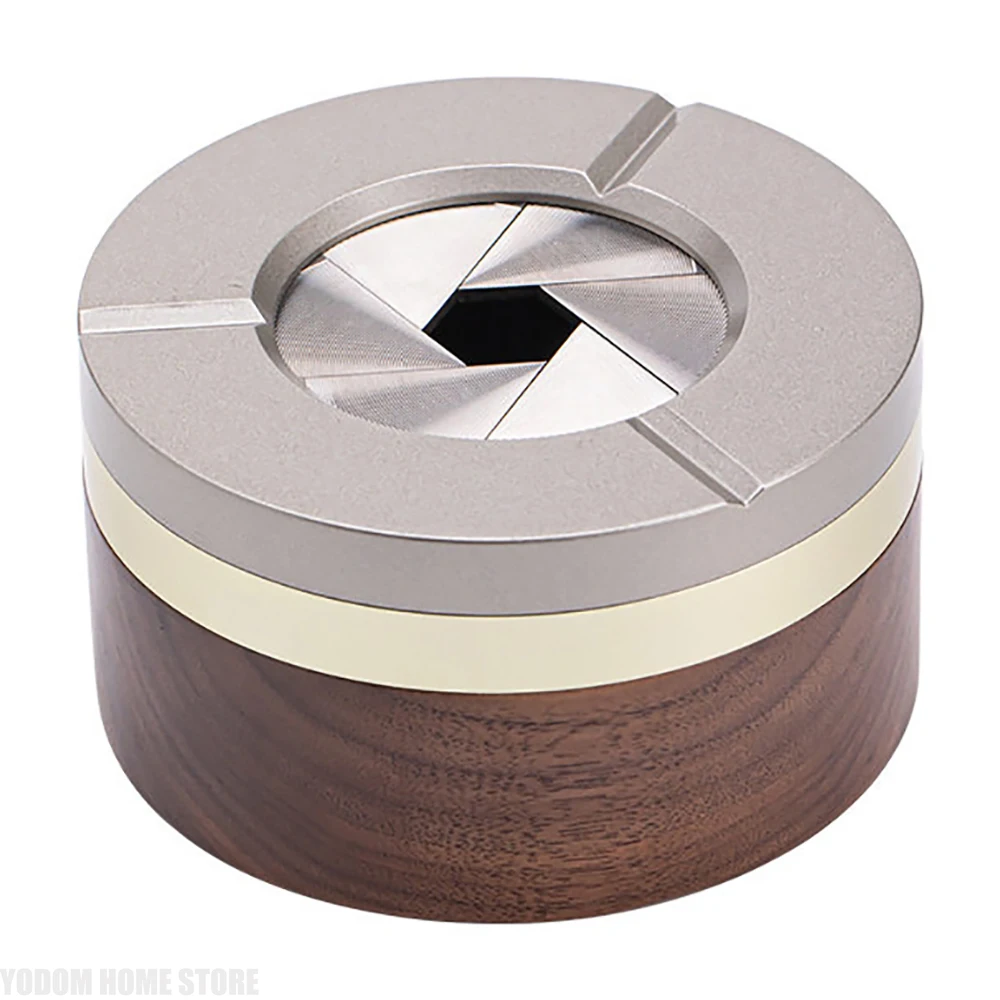 Walnut Alloy Mechanical Rotation Ashtray Premium Ash Tray Smoking Accessories Home Gadgets Office Man Gift