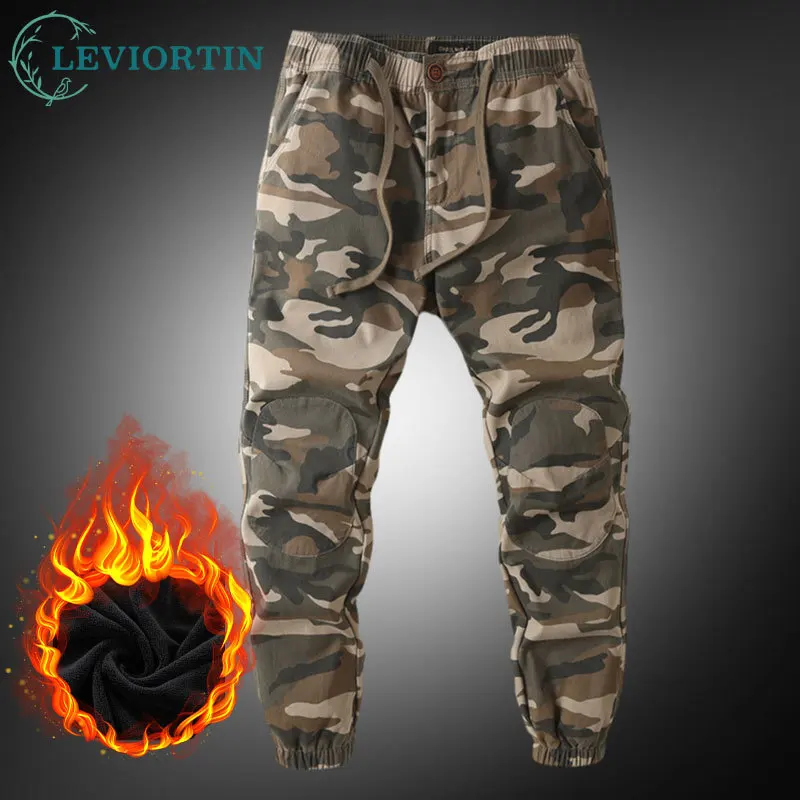 Fall WInter Camouflage Men's Work Pants Trendy Fleece Lined Loose Fit Outdoor Sports Pants Heavyweight Washed Cotton Cargo Pants