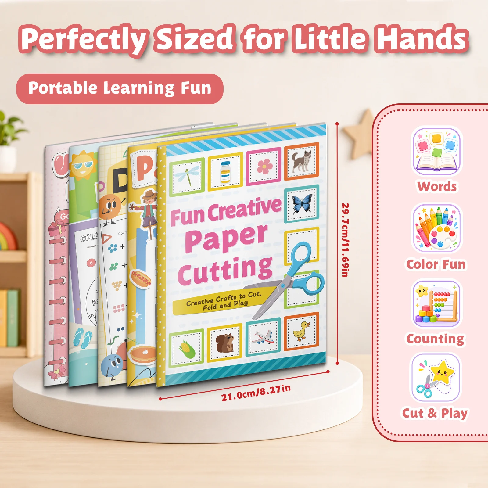 5-Book Fun Learning Activity Collection, Color by Numbers, Dot Math, Pattern Matching, Paper Cutting and Valentine Word Games