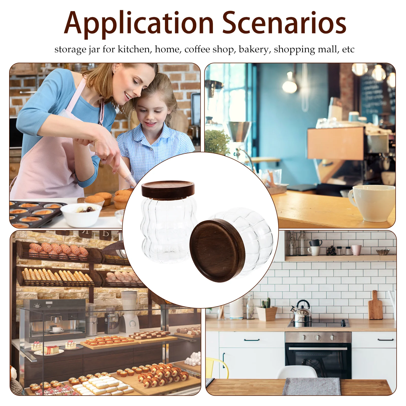 

2Pcs Sealed Glass Jars Acacia Wood Lids Storage Containers Kitchen Pantry Food Canisters Tea Nuts Grains Dried Fruits