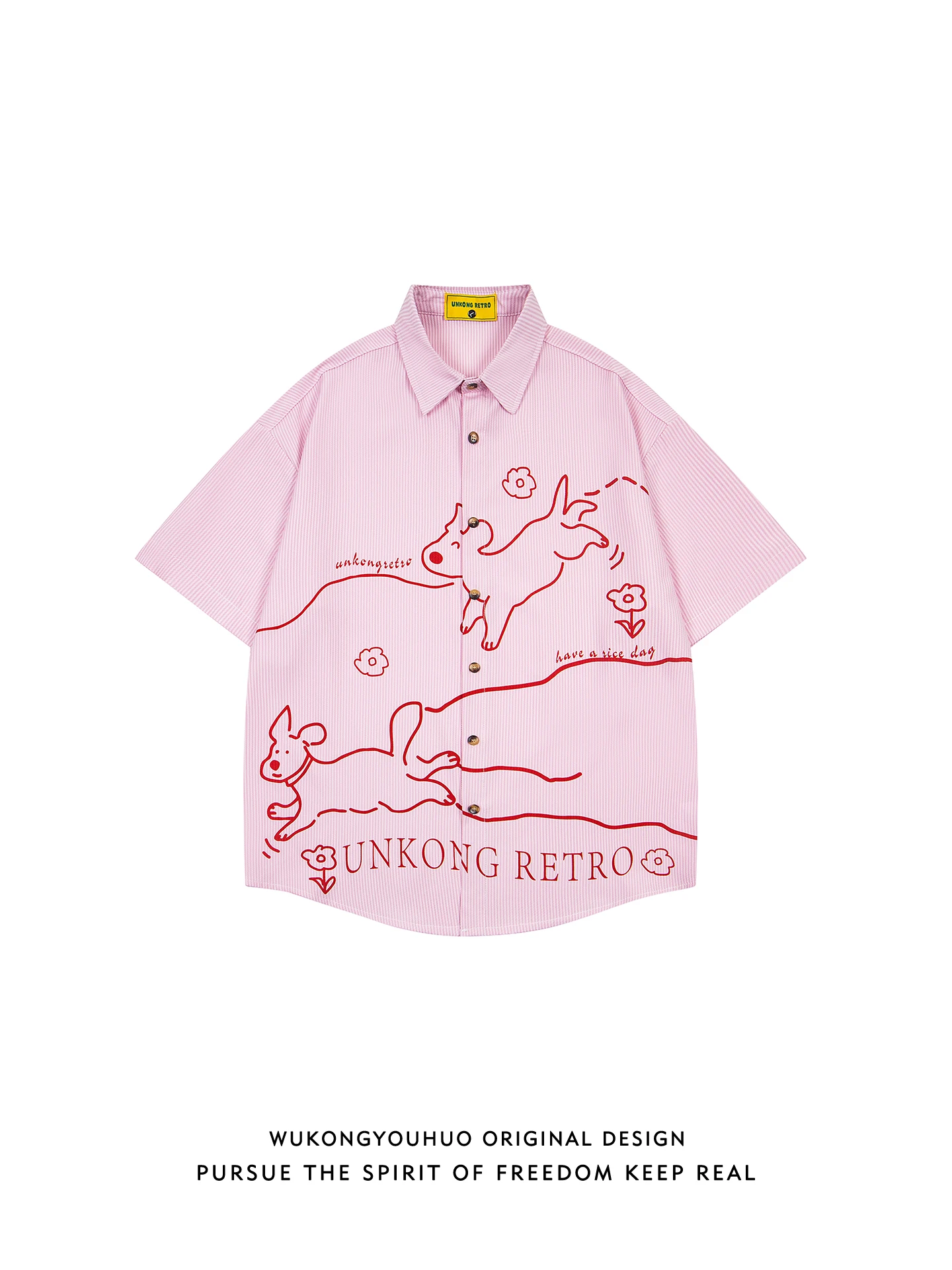 

Summer Cartoon Print Stripe ort Sve Loose Fit Men Women Casual irt ex f Sve Collared Top for Couples