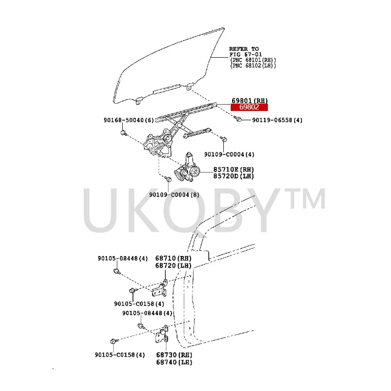 698010D130 698020D140 To yo ta  Yaris Right front door window regulator assembly