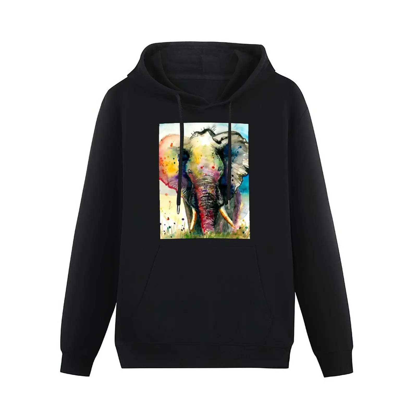 The Rainbow Majestic Elephant Watercolour - XXL Format Pullover Hoodie anime clothes anime clothing new in hoodies