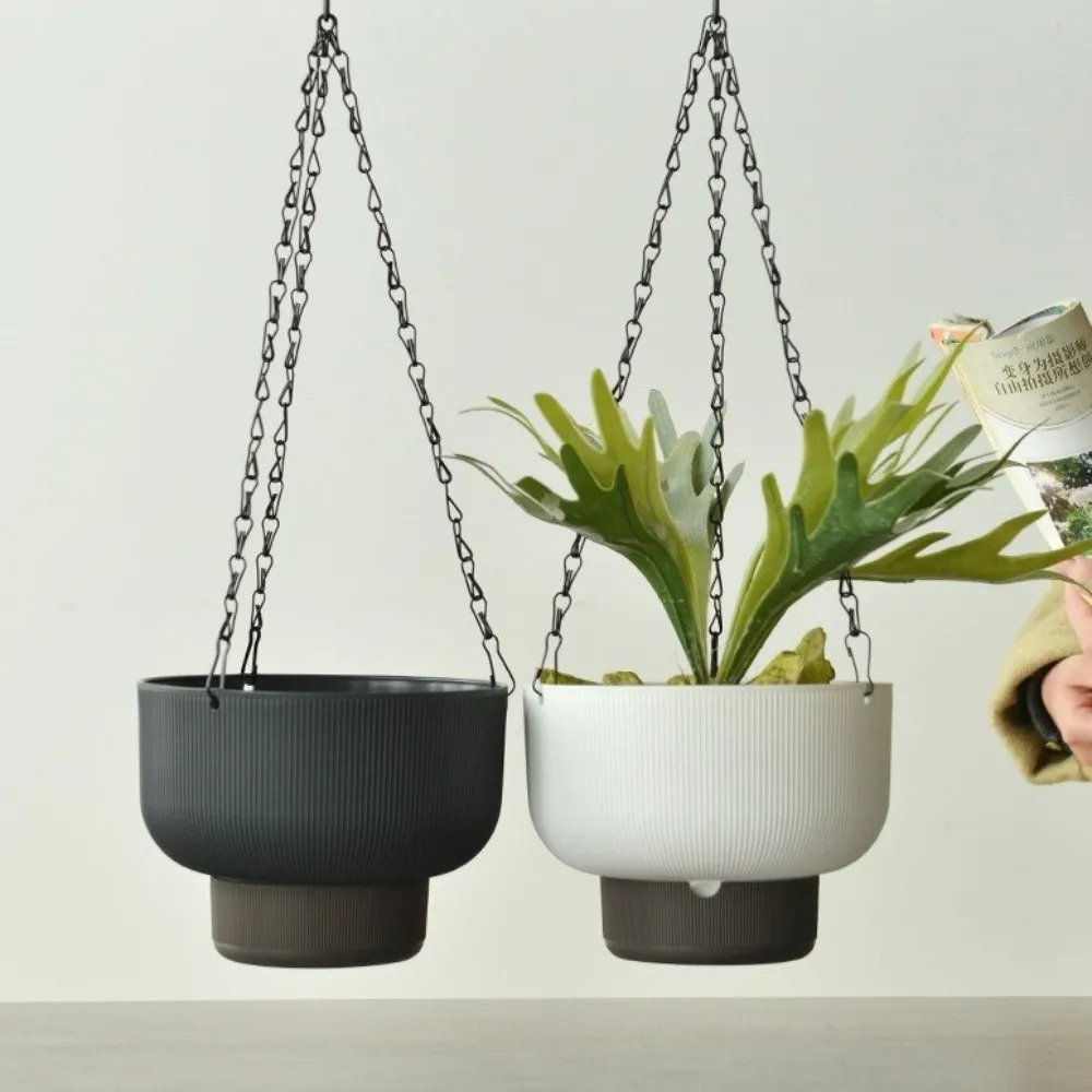 Thickened Self Watering Hanging Planters Drainage Chain Hooks Hanging Flower Pots Large Capacity Detachable Base
