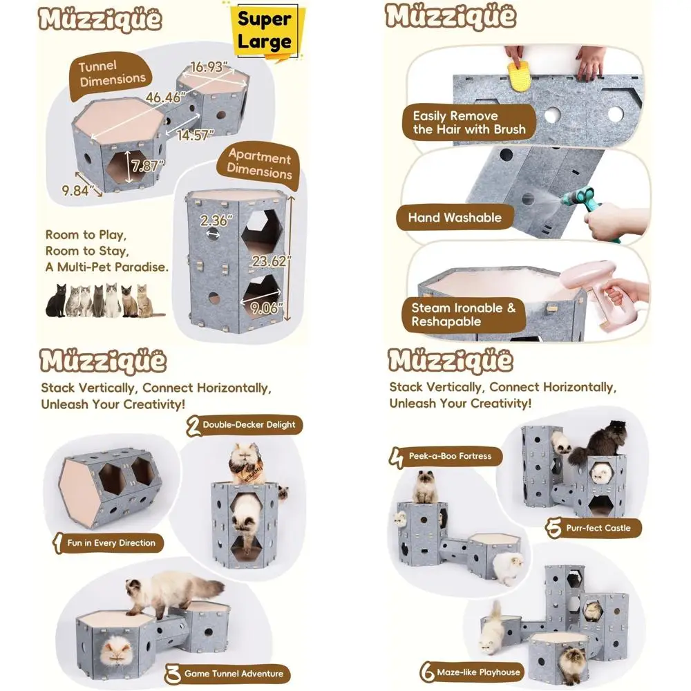 

Многоуровневый домик для кошек с щеткой, расширяемым войлочным тоннелем, модульным укрытием, штабелируемыми лежанками, двухъярусная кровать для сна