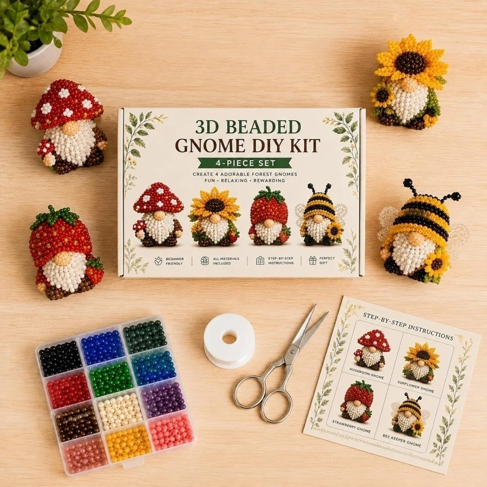 3D Beaded Gnome DIY Kit with Full Materials & Instructions Gnome Designs Beading Kit Multi-Purpose for Home Studio Enthusiasts