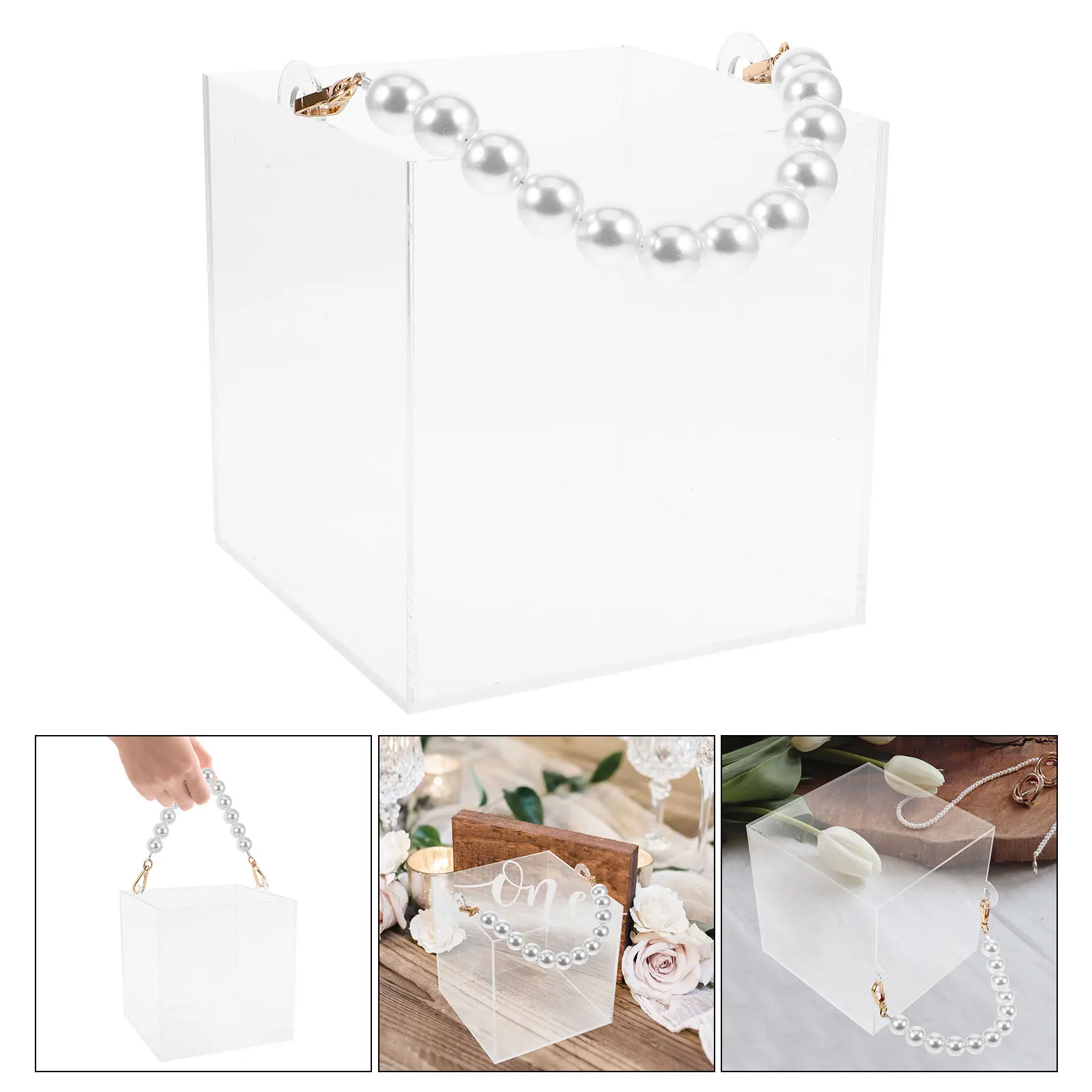 

Clear Transparent Candy Box Pearl Handle Durable Acrylic Storage Box Lightweight Compact Candy Container Wedding Favor