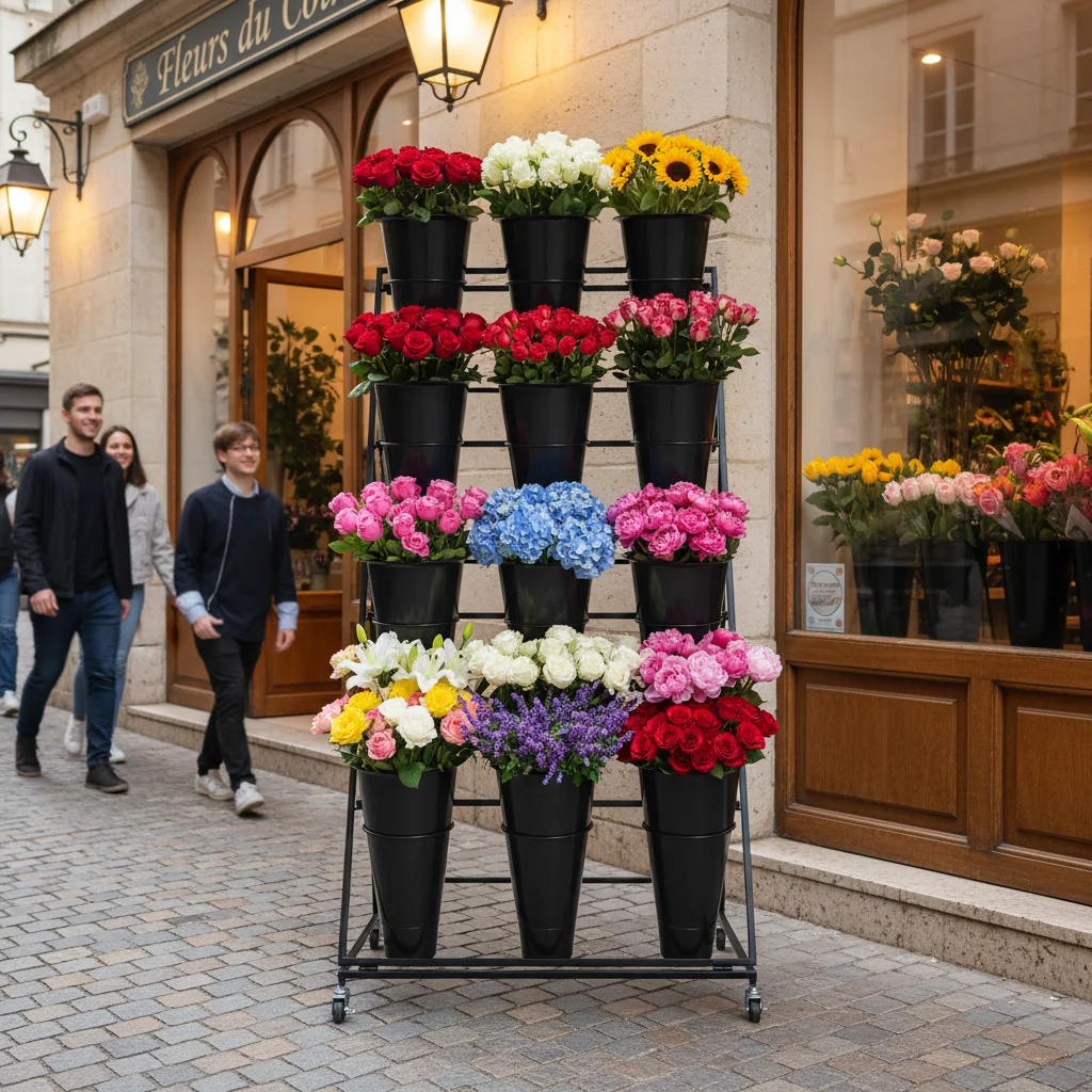 

Стойка для цветов, 4-ярусная подставка для цветов, стойка для демонстрации цветов с 12 ведрами для цветочного магазина, подставка для флориста для патио