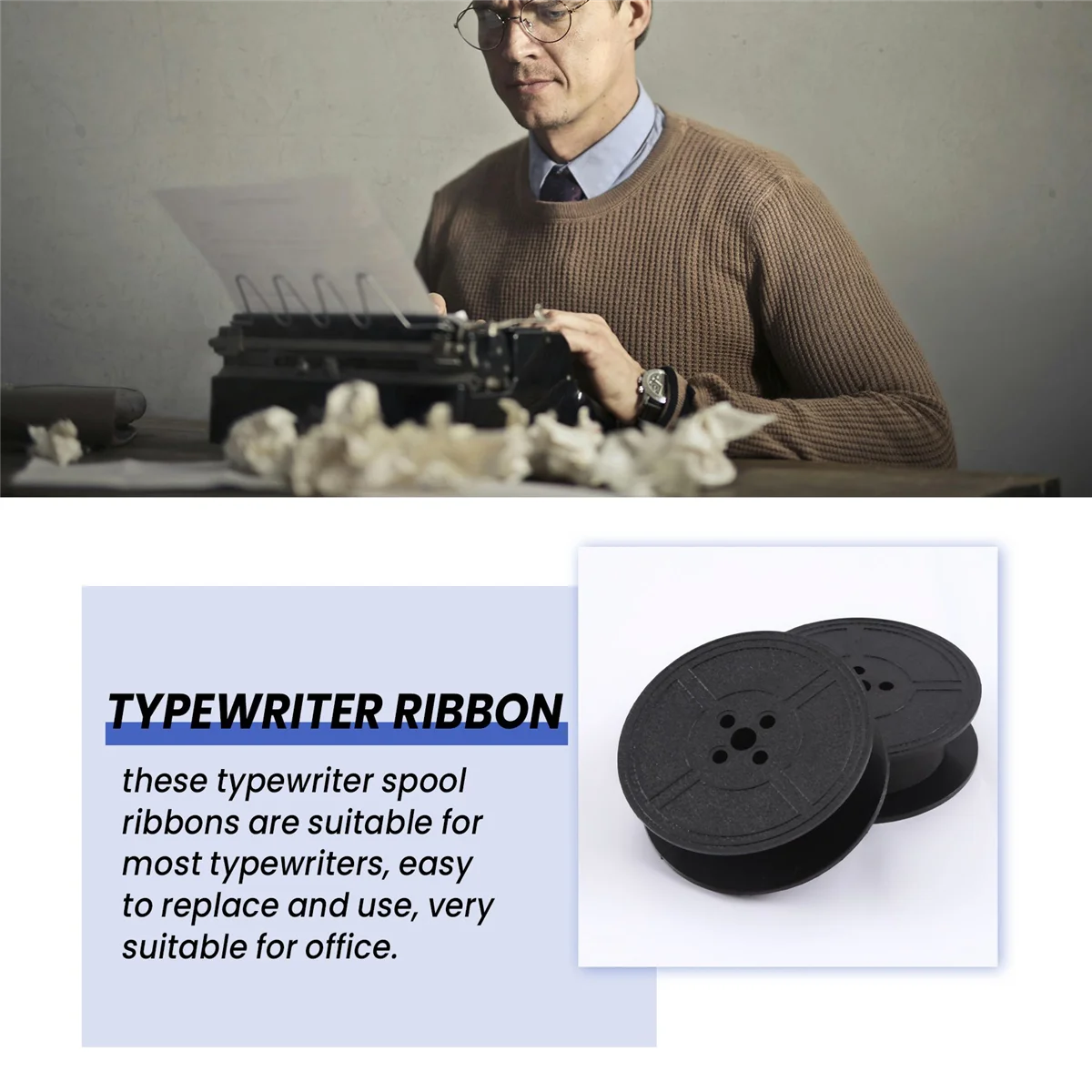 1แพ็คเครื่องพิมพ์ดีดริบบิ้นTwin Spoolเครื่องพิมพ์ดีดริบบิ้นหมึกTwin Spool Packหมึกเปลี่ยนสําหรับเครื่องพิมพ์ดีดส่วนใหญ่ (สีดํา)