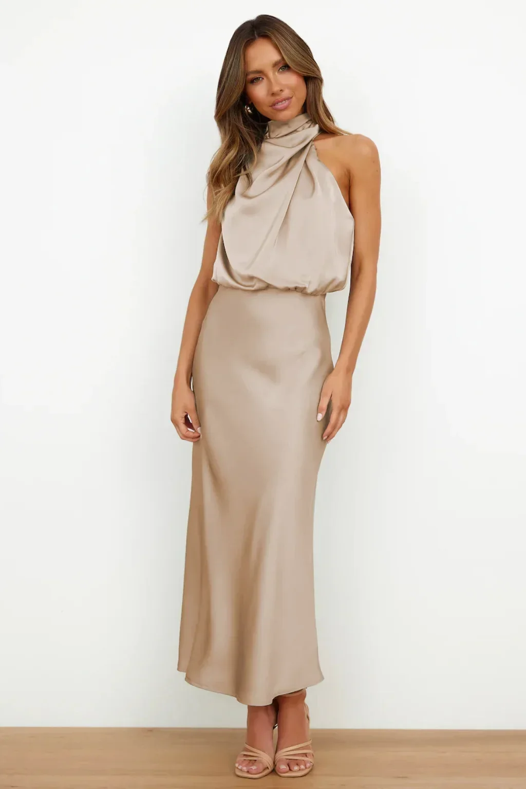 Satin Sleeveless Evening Dress, Sexy Dress, Elegant, European and American Fashion, High-End, Celebrity, New