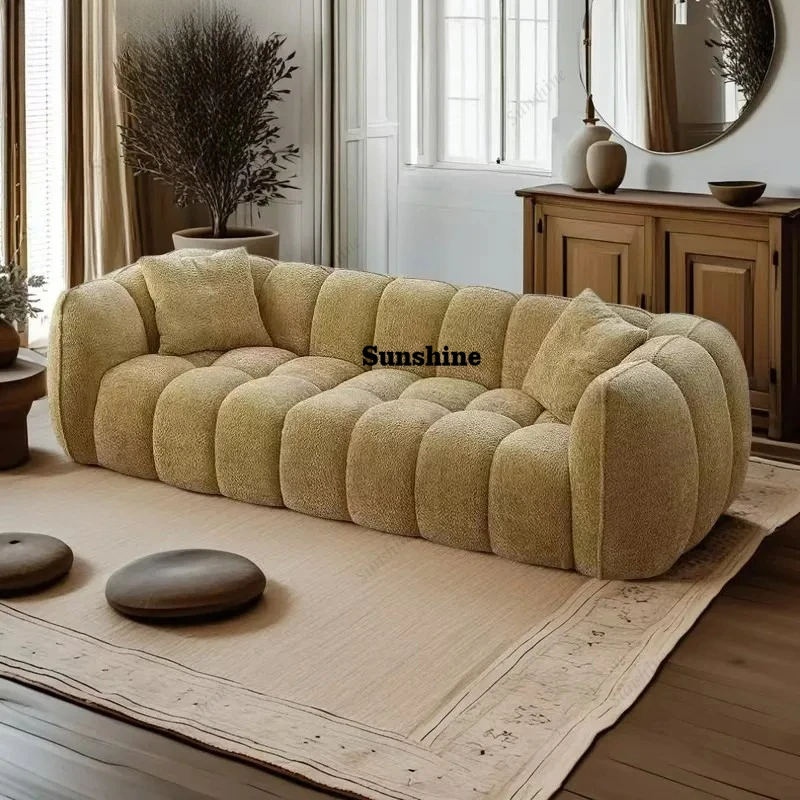 

DIGGERA Pumpkin Boneless Sofa Couch Teddy 3 Seater Compression Sofas for Living Room 87" Oversized Deep Seat Foam Couches