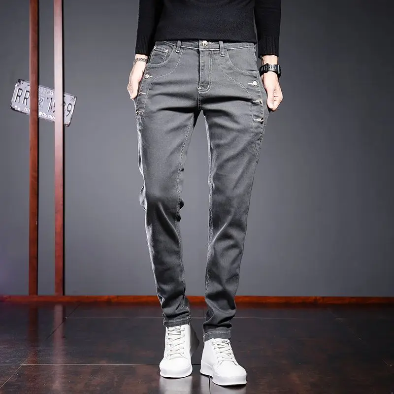 2026 New Men's Slim Fit Skinny Jeans Stretch Denim Tapered Leg Casual Pants