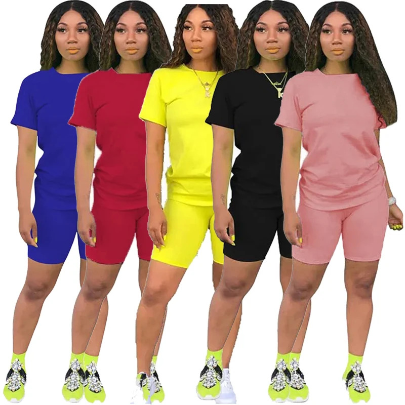 

Women Two Piece Set Solid T-Shirts and Shorts Ladies Casual O-Neck Pullover Short Sleeve T-Shirt Sportswear Casual Tracksuit