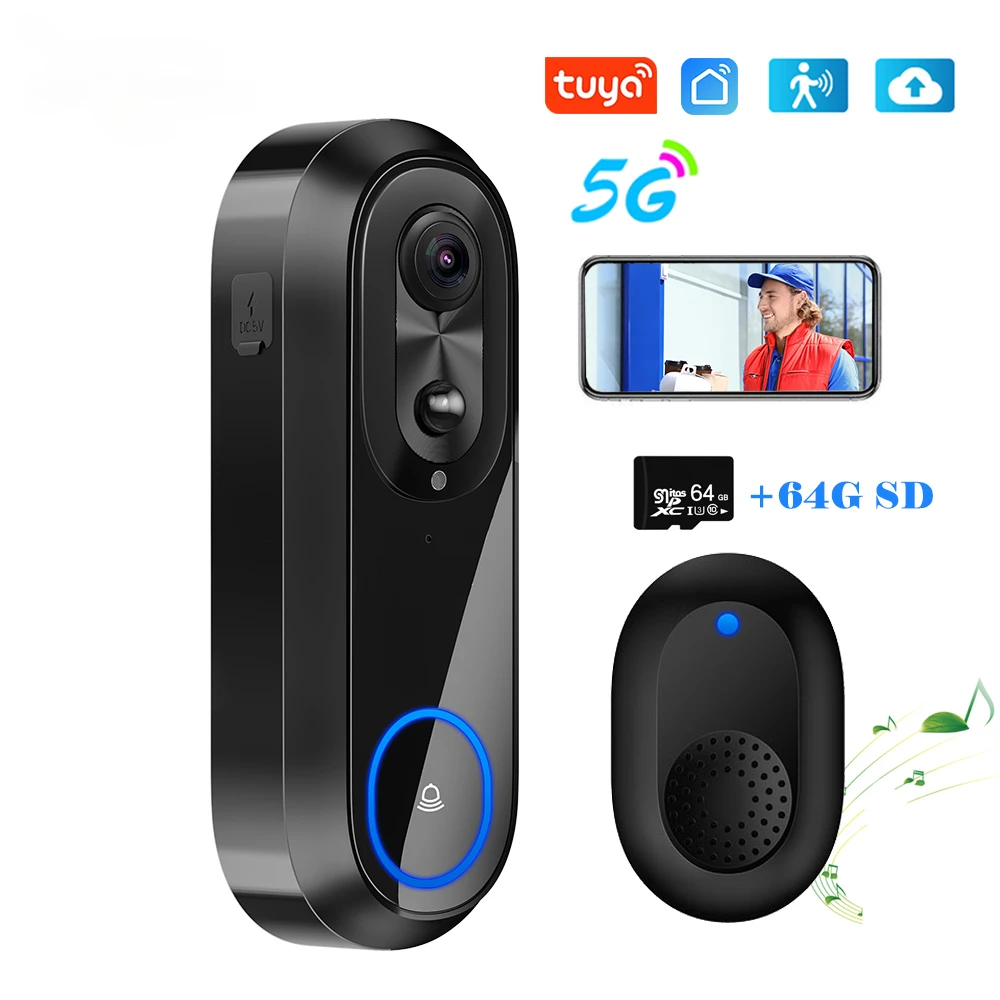 IP65 Wasserdichte 5G 2,4G WiFi Video Türklingel 1080P Tuya Smart Home Wireless Intercom Kamera Türklingel für Sicherheit Schutz