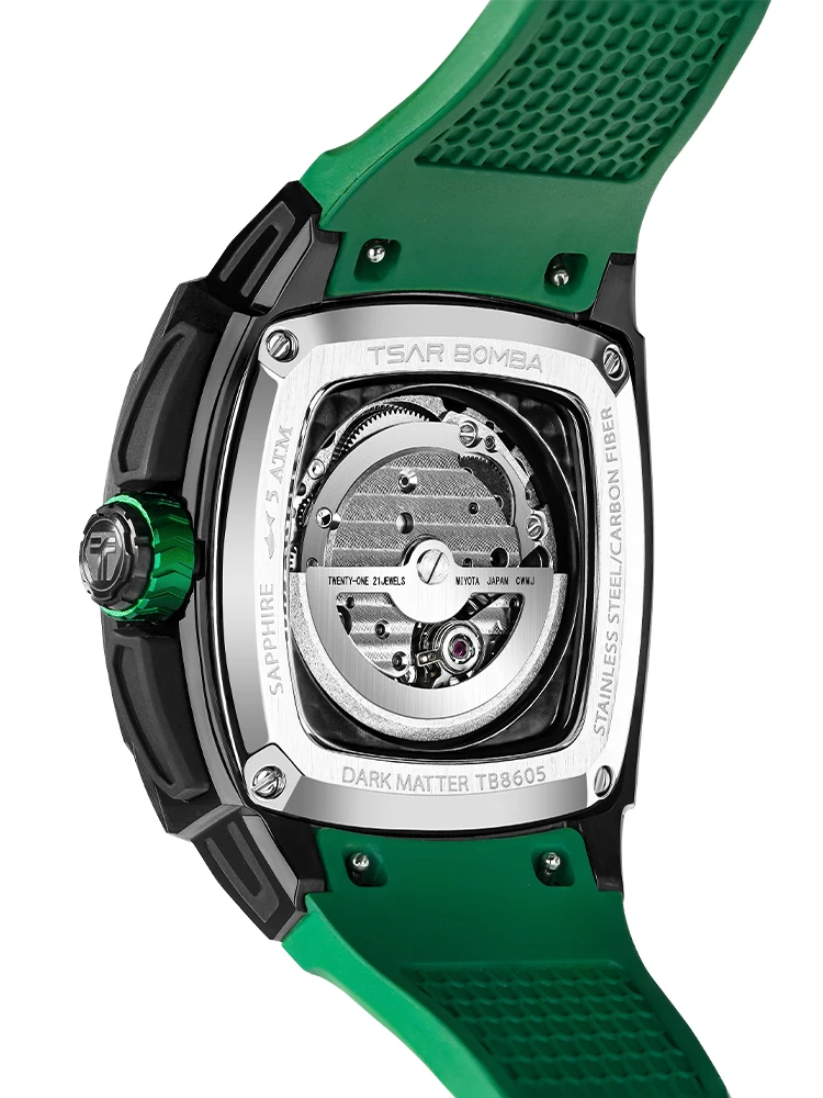TSAR BOMBA Automatic Watch for Men Square Carbon Fiber Mechanical wristwatch Waterproof Clock Mens Gift