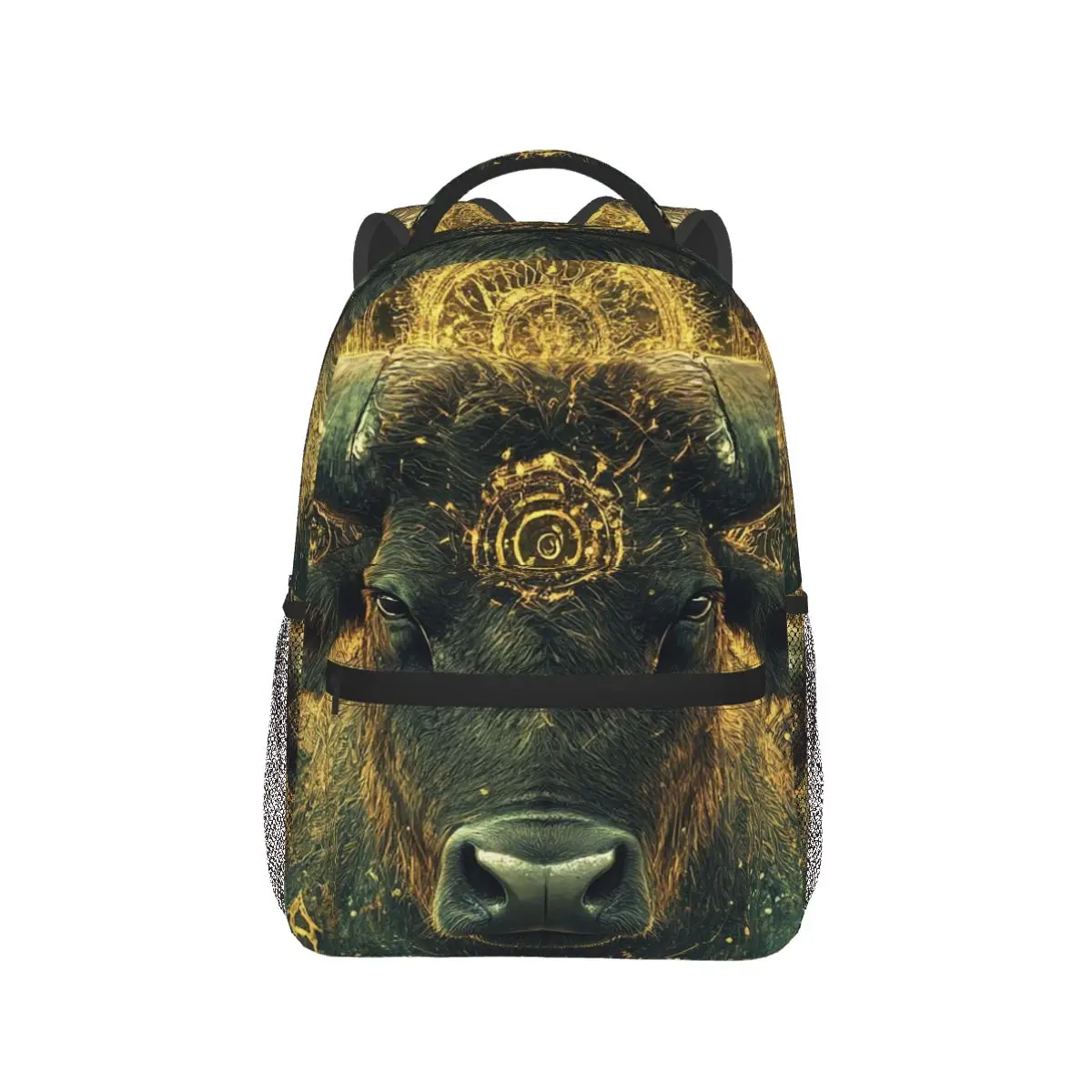 

Shining Golden Bull Print Backpack Hot Sale Daypack Large Capacity Boys Girls BookBag School Bag Shoulder Bags for Men Women