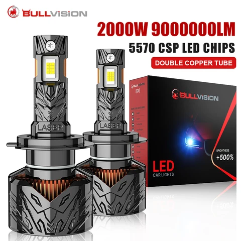 Светодиодные Лампы Bullvision H7 (24 Шт.) С Чипом CSP, Canbus, H4, H11, H9, H8, 9005, HB3, 9006, HB4, 9012, HIR2, 2000 Вт, 6500K