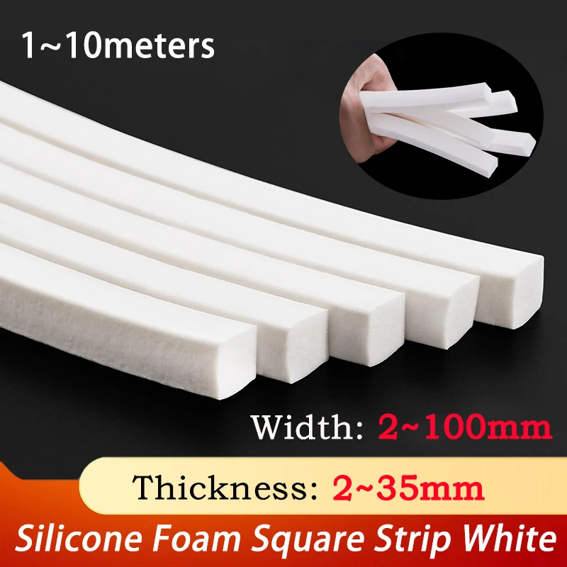 1~10meters White Silicone Foam Square Strip High-temperature Resistant Sealing Strip  Thickness: 2~35mm Width: 2~80mm
