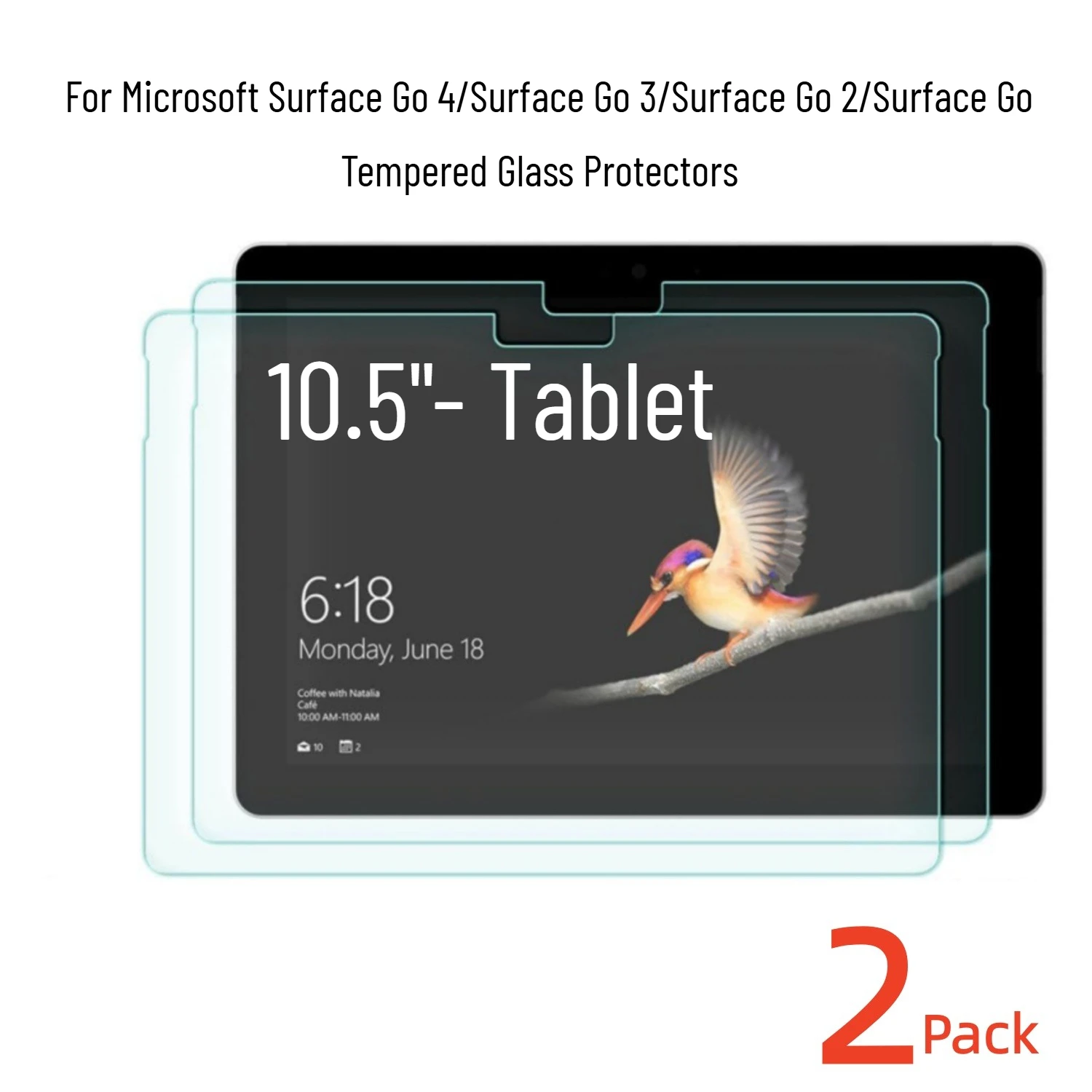 (2 Pack) Tempered Glass Screen Protector for Microsoft Surface Go 4/3/2 10.5 Inch 9H Anti-Scratch Bubble Free HD Clear Films