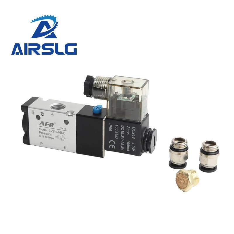 3 Way Port 2 Position 3V210-08 Normally Closed DC12V 24V AC220V Pneumatic Air Solenoid Valve Electric Control Gas Magnetic Valve