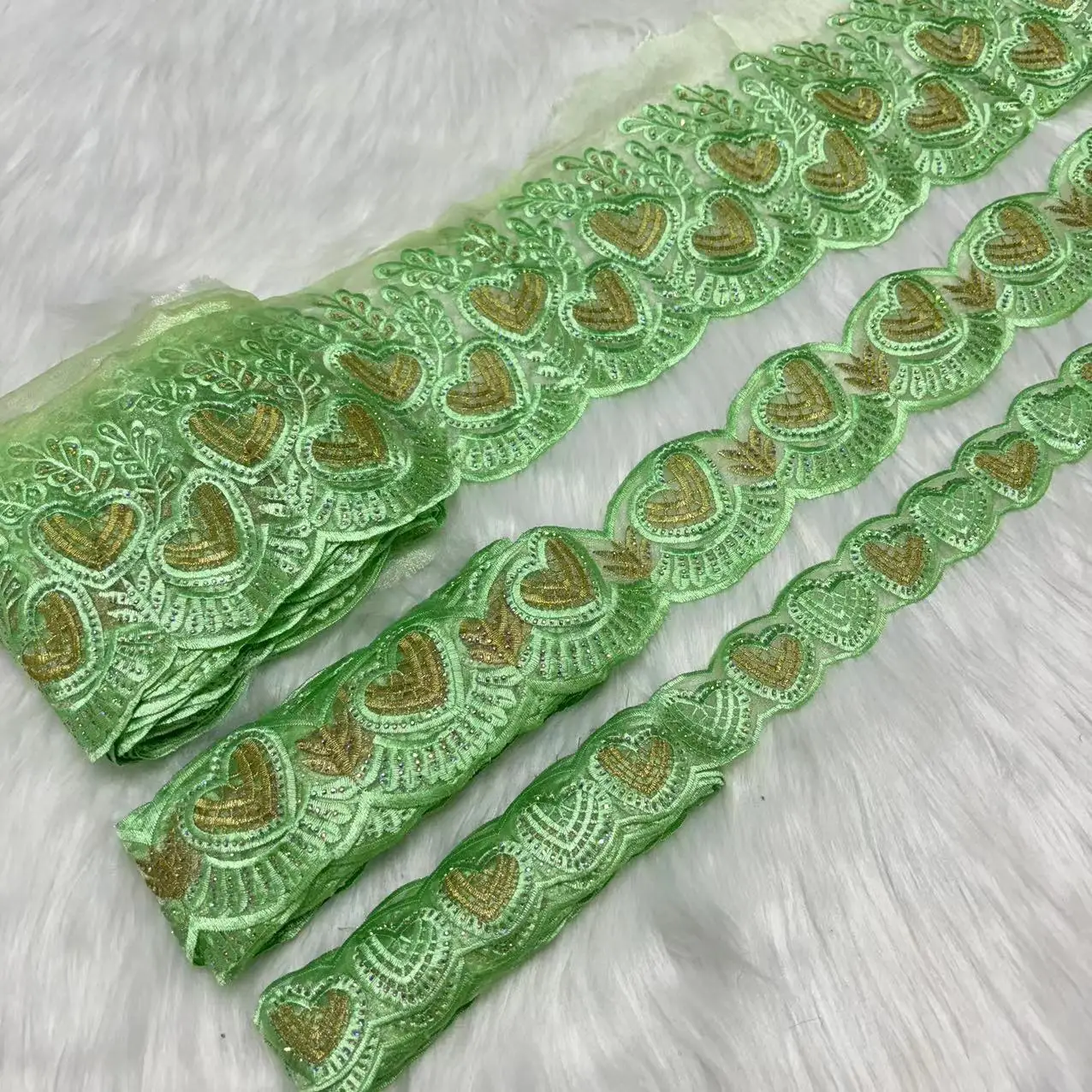 15 Yards Pretty Oaganza Lace Trim DIY Accessories Rhinestones Crafts Laces For Nigerian Women Sewing Guipure Material 3Pcs Sets