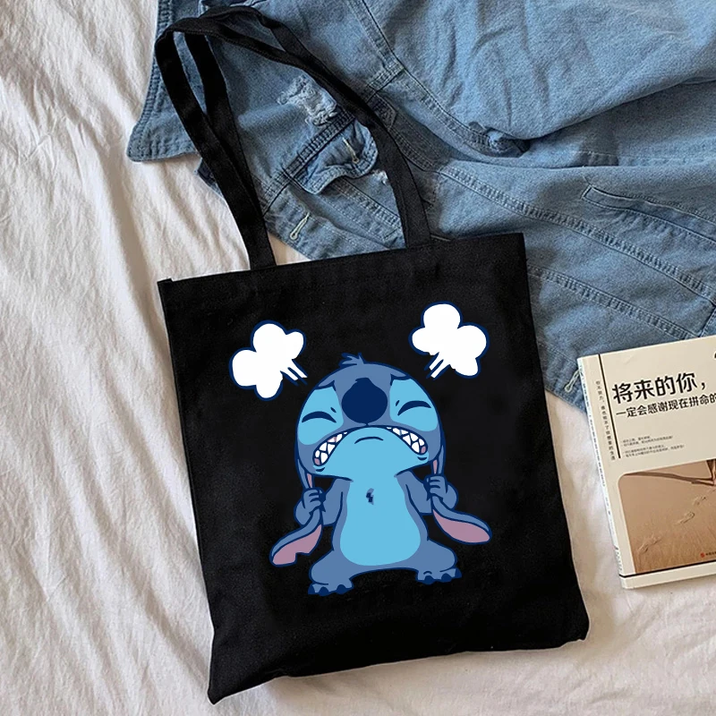 Y2k Disney Stitch Tote Bag Shopper Canvas Shoulder Bag Eco Lilo and Stitch Shopping Bag Women Tote Harajuku Female