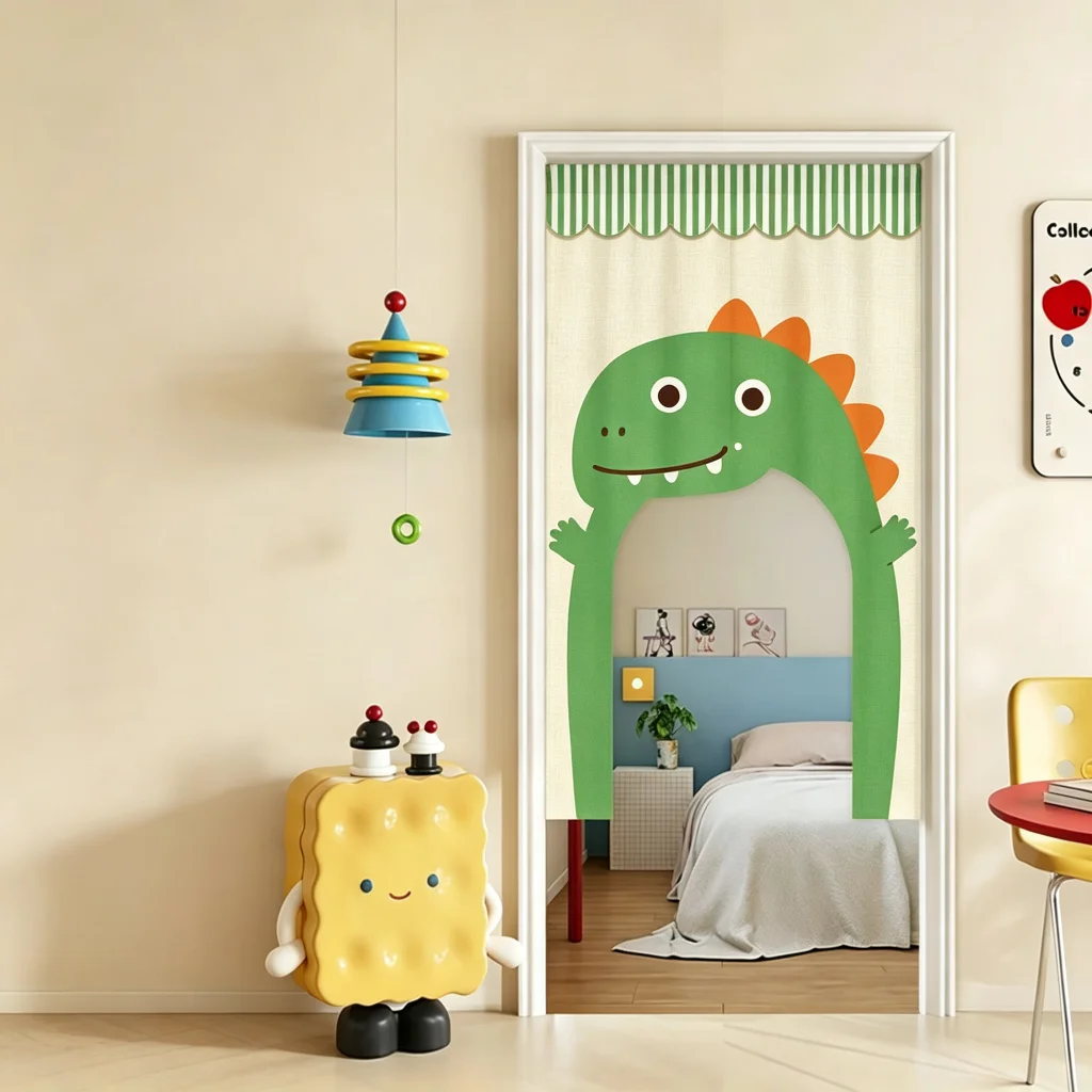 VIKAMA Cartoon Whale Arched Half Door Curtain Kids Room Cotton Linen Short Curtain Privacy Partition Home Decor Bedroom Window
