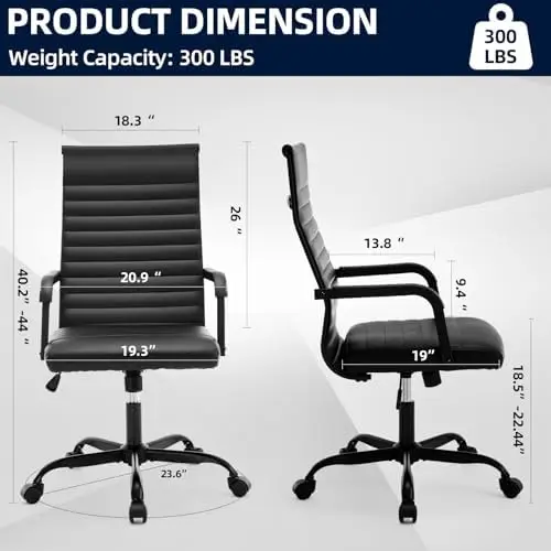 Office Chair, Ergonomic Executive Conference Room Chairs, Ribbed Leather Desk Chair with Lumbar Support, Adjustable