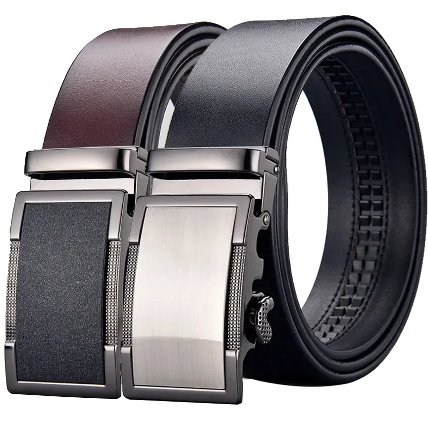 

Men High Quality Real Genuine Leather Belt Business Cowskin Famous Brand Metal Automatic Buckle Belts Waist Straps for Jeans